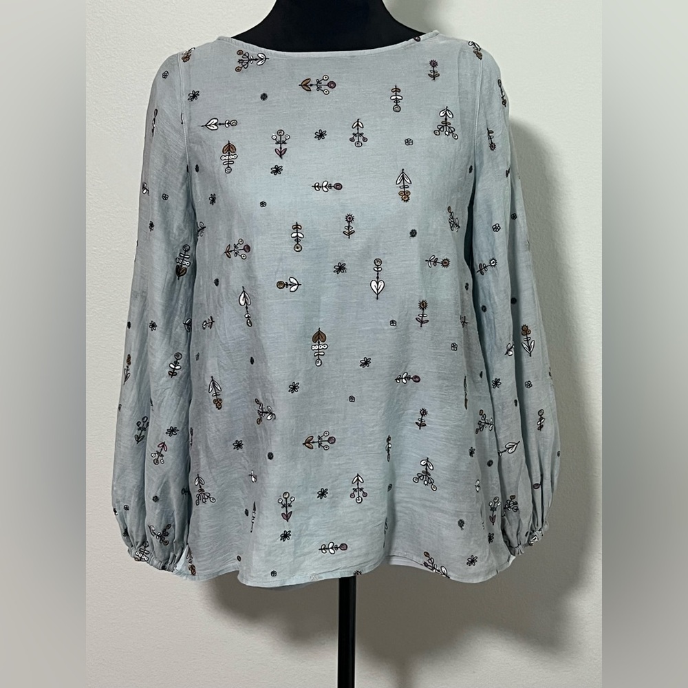 ANN MASHBURN Embroidered Silk/ Cotton Top - S